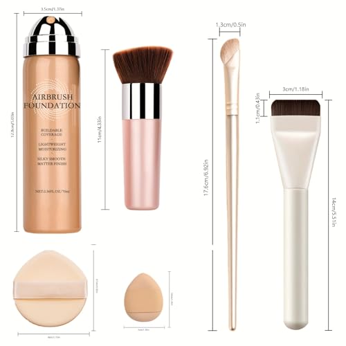 Magic Minerals Airbrush Foundation Spray - Lightweight Buildable Coverage, Hydrating Formula for Smooth Radiant Light Beige, Includes Foundation Brush, Powder Puff & Nose Shadow Brush - 03 Nude