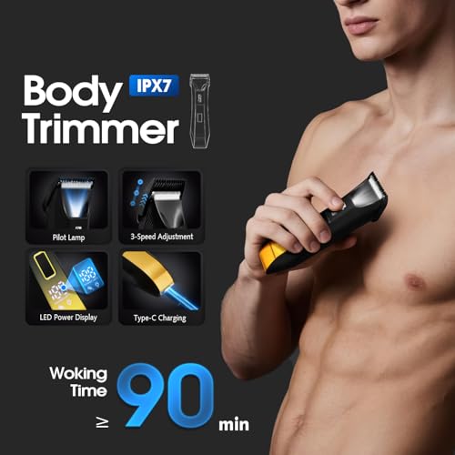 DSP 4-in-1 Men's Grooming Kit, Manscape Adjustable Beard Trimmer, Body Trimmer, Nose Hair Trimmer & Foil Shaver, IPX7 Waterproof, LED Display, Cordless for Face & Body, for Home, Gift for Men