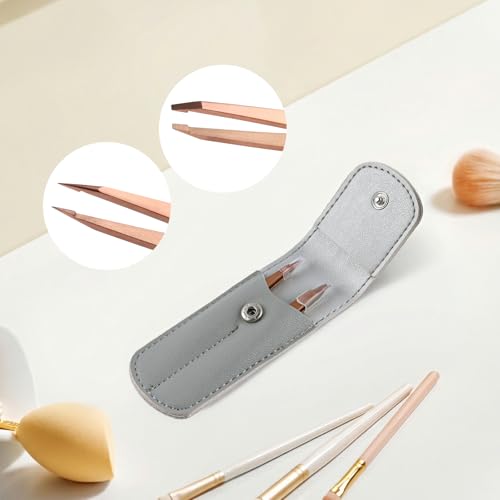 2-Pack Precision Tweezers for Eyebrows, Facial Hair, Ingrown Hair Removal, Professional Stainless Steel Eyebrow Tweezers for Women and Men, Tweezer Set with PU Travel Case