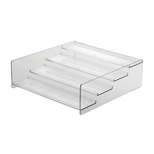 mDesign Plastic Bathroom Storage Organizer Shelf for Cabinet, Vanity, Countertop - Holds Vitamins, Supplements, Medicine Bottles, Nail Polish, Makeup - 4 Levels - Ligne Collection, Clear