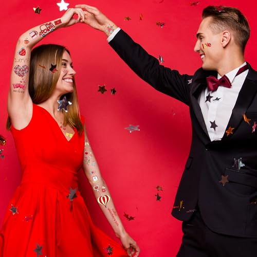 12 Sheets Valentine Tattoos, 115 PCS Heart Tattoos Temporary, Valentine Stuff, Romantic Valentines Party Favors for School Class Holiday Supplies Accessories