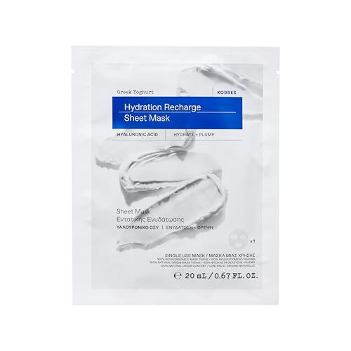 KORRES Greek Yoghurt Deeply Hydrating Face Mask with Hyaluronic Acid, Instant Moisture Boost, Soothing Cream Mask for Dry & Dehydrated Skin, Travel Size, 0.68 Fl Oz