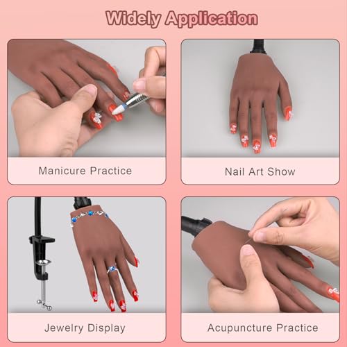 Practice Hand for Acrylic Nails£¬Nail Practice Hand with Stand Bracket, Flexible Bendable Silicone Nail Practice Fake Hand, Nail Training Mannequin Hand for Acrylic Nails for Beginners, Nail Tech
