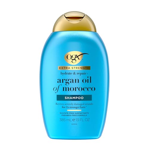 OGX Extra Strength Hydrate & Repair + Argan Oil of Morocco Shampoo for Dry, Damaged Hair, Cold-Pressed Argan Oil to Moisturize & Smooth, Paraben-Free, Sulfate-Free Surfactants, 13 Fl Oz