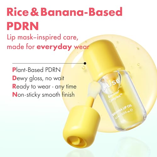 Amuse Seoul Banana Lip Oil (02 Banana) ? Skincare-Infused Hydrating Vegan Lip Oil, Lightweight Non-Sticky Glossy Finish, with Peptide & Rice-Based PDRN
