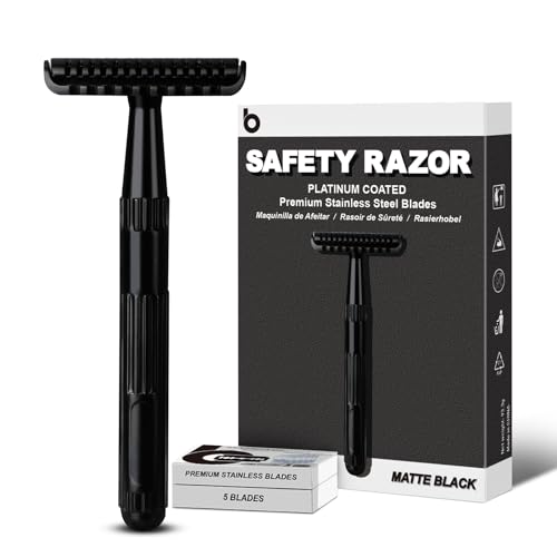 Double Edge Safety Razor, Single Blade Razors for Men and Women, Resuable Metal Razor, with 10 Double Edge Blades, Smooth Close Shave, Plastic-free Eco-Friendly Sustainable Shaving