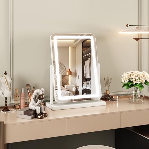 Vanity Mirror with Lights, 18"x14" Hollywood Lighted Makeup Mirror for Tabletop & Bedroom 3 Color Lighting Modes Smart Touch Control 360¡Æ Rotation Detachable