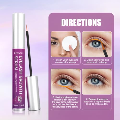 Premium Eyelash Growth Serum - Lash Enhancing Serum with Advanced Formula to Boost Longer Fuller and Thicker Looking Lashes - Vegan & Cruelty - Free Treatment 5mL 0.17 Fl Oz