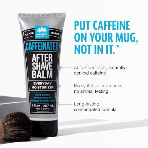 Pacific Shaving Company Caffeinated Aftershave, Men's Grooming Product - Antioxidant Daily Face Lotion + After Shave - Spearmint Post Shave Balm for Sensitive Skin (7 Fl Oz, 3 Pack)