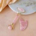 Rose Quartz Roller and Gua sha Set | Reduces Wrinkles, Fine lines and Dark Circles | Pink Jade Roller | Anti-aging Massager for Skin Toning and Tightening for Face, Eyes, Neck