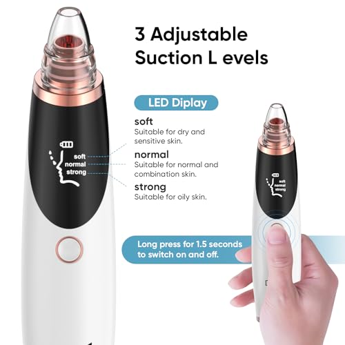 Blackhead Remover Pore Vacuum for Face & Nose ? Deep Cleansing Blackhead Remover Tools with 3 Suction Levels, 5 Replaceable Tips, USB Rechargeable Pore Cleaner