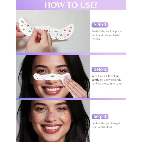 6 Pcs Rainbow Freckles Face Tattoo, Rainbow Heart Glitter Freckle Face Temporary Tattoos Long Lasting, Multichrome Iridescent Sparkle Freckles Colorful Rave Festival Accessories for Women, Set C