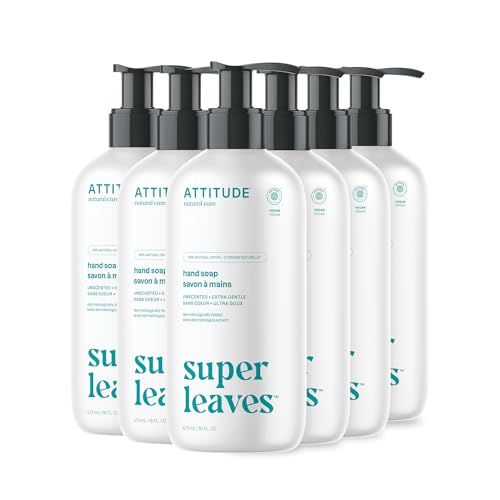 ATTITUDE Liquid Hand Soap, EWG Verified, Plant and Mineral-Based, Vegan Personal Care Products, Unscented, 16 Fl Oz (Pack of 6)