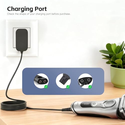 12V Charger Fit for Braun Shaver Series 9 7 5 3 1, 310s 3040s 9577cc 9517s 7085cc 12V Charging Cord Replacement for Braun S3 S5 S7 S9 Electric Razor Shaver Trimmer Power Adapter Charging Cable Cord