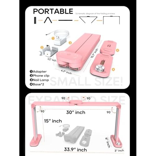 STOLAS Upgraded Nail Light for Desk, 48W 3350LM Foldable 3 Modes 3000-6000K Stepless Table Lamp for Nail Tech with Charging Port and Phone Slot, Nail Lamp for Nail Art, Photography, Reading, Painting