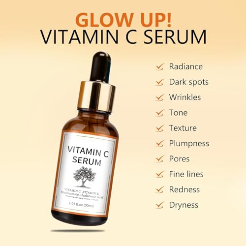 Vitamin C Brightening Serum with Hyaluronic Acid & Vitamin E ? Dark & Even Skin Tone for Women (30ml/1.01 fl.oz.)