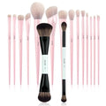 Jessup Pink Makeup Brushes 14Pcs T495 Bundled with Double Sided Makeup Brushes Set T502