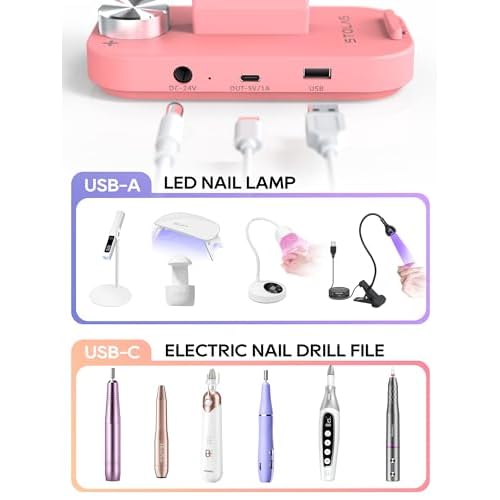 STOLAS Upgraded Nail Light for Desk, 48W 3350LM Foldable 3 Modes 3000-6000K Stepless Table Lamp for Nail Tech with Charging Port and Phone Slot, Nail Lamp for Nail Art, Photography, Reading, Painting