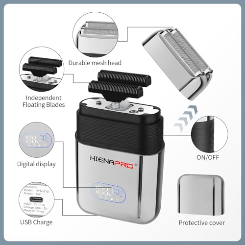 HIENA PRO Reciprocating Electric Foil Shaver for Men, Cordless Professional Bald Head Precision Trimmer & Beard Trimmer, Foil Shaver with LED, Gifts for Men(Silver)