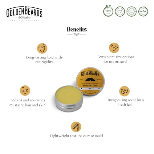 Golden Beards Mustache Wax ? Organic & Natural Medium Hold Styling Wax for Men, Nourishing Beeswax & Oils, Handmade in Denmark 30ml (1oz)