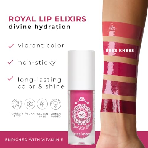 Honeybee Gardens Royal Lip Elixir Bees Knees; Hydrating and Non-Sticky Liquid Lip Color, Vegan, Cruelty-Free Beauty