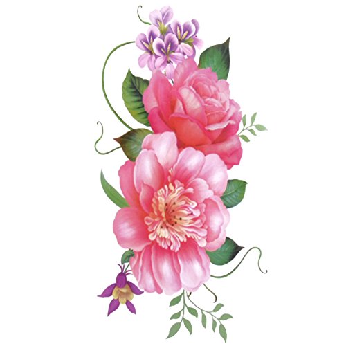Beautiful Pink Flowers Fake Temp Tatoo Sticker for Women Waterproof Body Tattoo 5 Sheets