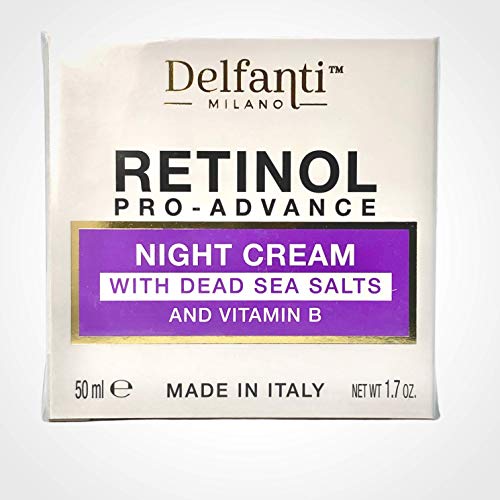 Delfanti Milano, Retinol Pro Advance Night Cream with Dead Sea Salts and Vitamin B, Anti Aging Moisturizer for Face and Neck, Made in Italy, 1.7 oz 50 mL