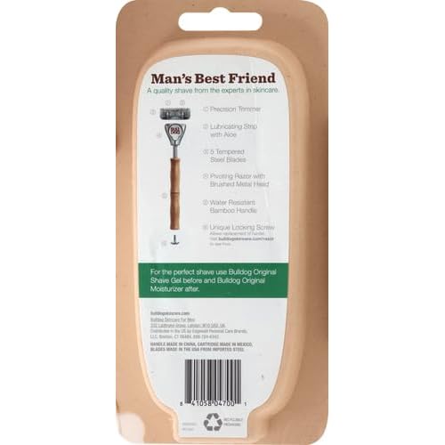 Bulldog Mens Skincare and Grooming Original Bamboo Razors for Men with a Natural Bamboo Razor Handle and 2 Razor Refills