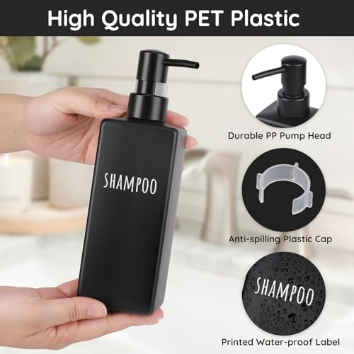 Segbeauty Plastic Shampoo and Conditioner Dispenser, 3pcs 16.9oz Refillable Lotion Soap Dispenser, 500ml Black Shampoo Bottles, Empty Shower Pump Dispenser Lotion Container for Modern Bathroom Hotel