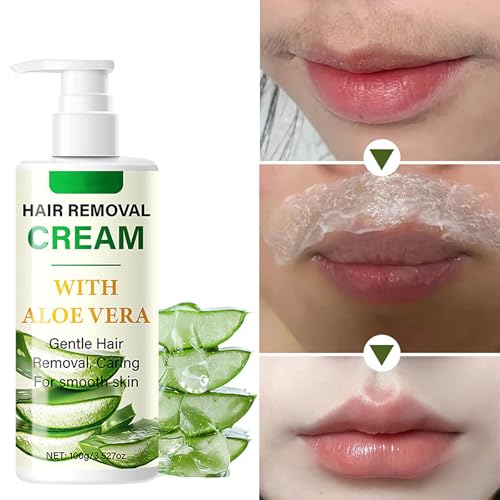 Hair Removal Cream for Men & Women, Aloe Vera Facial Depilatory Cream for Upper Lip, Chin, Arm, Leg, and Bikini, Face Hair Remover for Body Sensitive Skin, Gentle and Soothing 3.52 FL.OZ