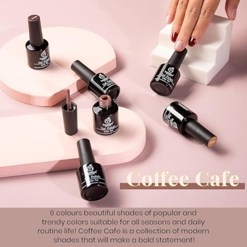 Beetles Neutral Gel Polish Set - Nude Pink Brown Neutral White Colors 6 Colors Gel Nail Polish Set for Nail Art Manicure Soak Off Uv LED Nail Lamp Needed Gifts for Women Coffee Time