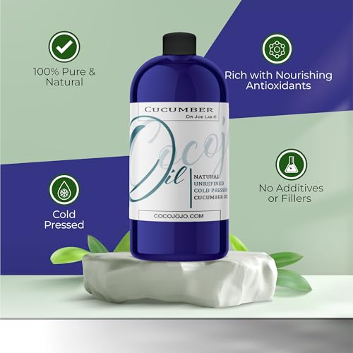 Dr Joe Lab Cucumber Seed Oil - Pure, Unrefined, Cold Pressed, Undiluted, Non-GMO, Virgin Carrier Oil for Skin, Hair, Nails, Body, Face, Beard - 32 Ounces - Nourishing Hydrating Moisturizing Bulk