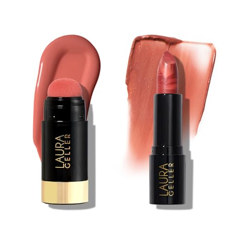 LAURA GELLER NEW YORK Serum Blush Cheek Tint, Poppy Peach + Italian Marble Sheer Hydrating Lipstick, Peach Bellini