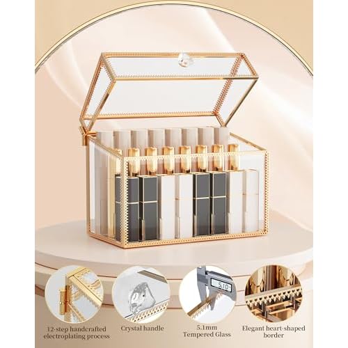 Youdepot Lipstick Organizer Holder - 24 Spaces, Tempered Glass Lip Gloss and Perfume Organizer,Vanity Lipstick Holder and Organizer.