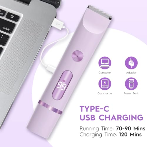 Dual Head Shaver 2 in 1 Bikini Trimmer for Women Electric Razors Lady Pubic Hair, LCD Display Bikini Underarm Arm Leg Face Body 2026 Upgraded Version- Purple