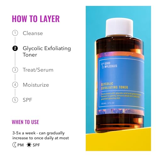 Good Molecules Glycolic Exfoliating Toner - Hyaluronic and Glycolic Acid Daily Toner for Face - Cleansing Facial Exfoliant for Glowing Even Skin Tone, Skin Care