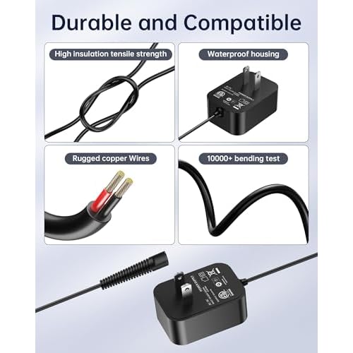 WUKUR 12V Charger Compatible with Braun Shaver Series 3/7/5/1/9, Charging Cord for Braun Electric Razor Shaver Trimmer 3040s, 310s, 340S, 5190cc, 5040s, 740S, 7865, 9290cc, 9095cc Replacement Adapter