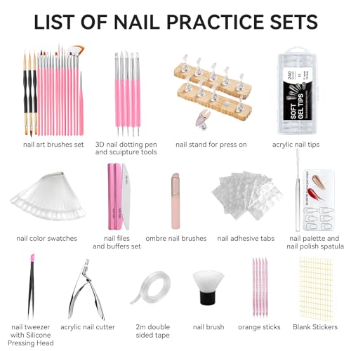 Acrylic Fake Nails Kit Press On Nail kit with 240PS Clear Nail Tips,Nail Art Stand,Art Brushes,Swatch Sticks,Acrylic Cutter,Nail Art Tools with Everything for Beginners DIY Nails Home Salon