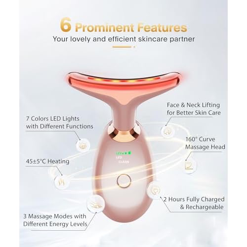 7-in-1 Deplux Face Neck Massager for Daily Skin Care Routine, Portable Facial Massager, Skin Care Tool, Rose Gold