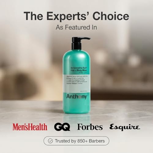 Anthony Mens Body Wash and Shampoo: Invigorating Rush 2-In-1 Liquid Gel Soap & Hair Shampoo, Pine Wood Scent, Hydrating with Eucalyptus, Canadian Balsam, Birch Leaf, Charcoal, Sea Kelp, 32 Fl. Oz