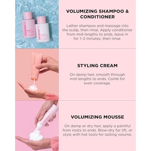 DESIGNME Dream Mane Volume Kit | Holiday Gift| Volumizing Shampoo & Conditioner, Hair Mousse & Styling Cream | Boosts Volume, Body & Fullness, Smooths Frizz & Heat Protection | Color Safe