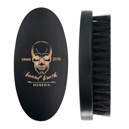 Black Boar Bristle Hair Beard Brush for Men, Pocket Travel Men's Wooden Small Soft Wood Beard Brush (Black)