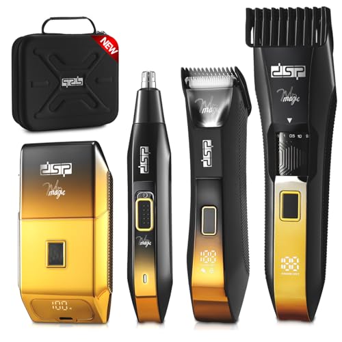 DSP 4-in-1 Men's Grooming Kit, Manscape Adjustable Beard Trimmer, Body Trimmer, Nose Hair Trimmer & Foil Shaver, IPX7 Waterproof, LED Display, Cordless for Face & Body, for Home, Gift for Men