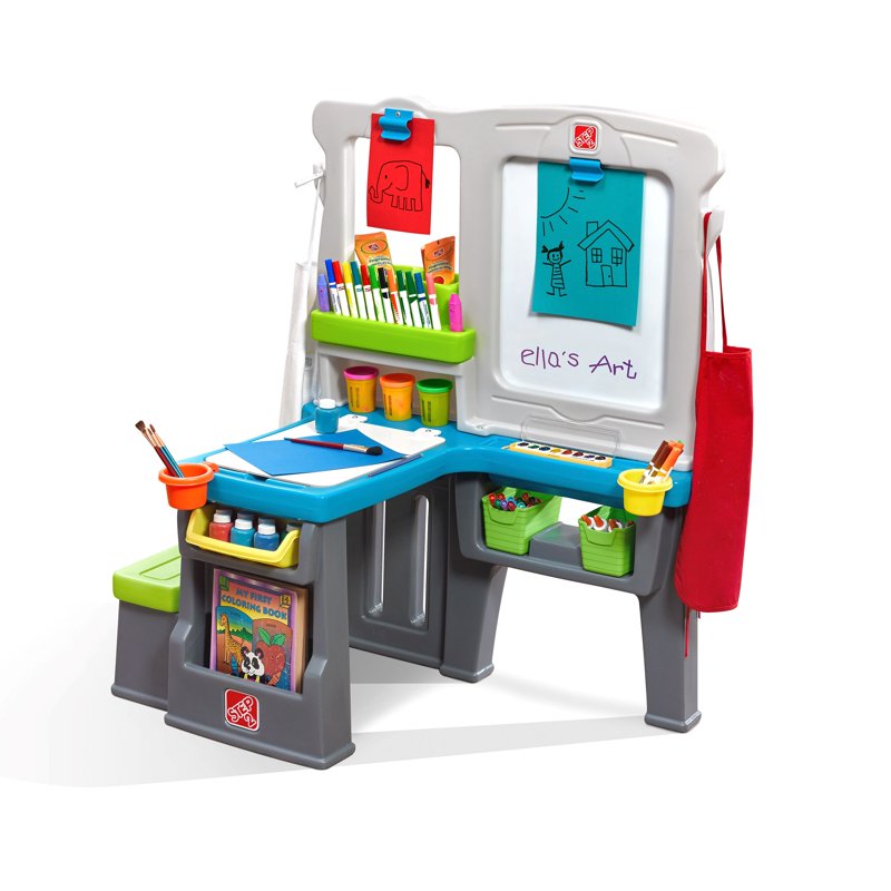 Kids Double-Sided Art Easel with Chalkboard and Whiteboard - Toddler Art Station