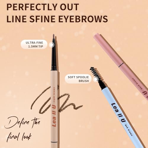 Lea II U Dual-Ended Eyebrow Pencil with Brush, Waterproof Brow Set, Ultra-Fine 0.1mm Tips, 16-Hour Wear, 3 colors Eyebrow Pen Kit.