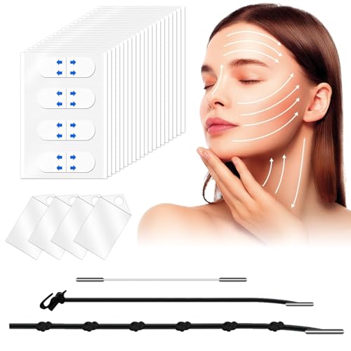 160PCS Face Lift Tape Invisible Face Tape Neck Lift Tape Lifting Instantly With String, Anti Wrinkle Facial Patches V-Shaped for Facial Wrinkles, for Dounle Chin Forehead Skin (Transparent)