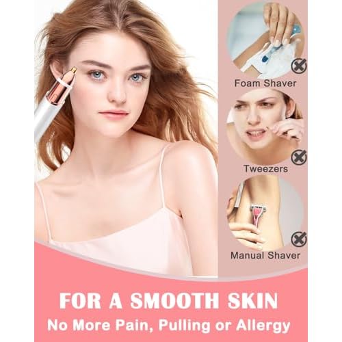 Facial Hair Remover and Eyebrow Trimmer - 2 in 1 Facial Hair Removal Epilators for Women - Rechargeable Travel Face Hair Razor Bikini Shaver for Face Peach Fuzz Lips Chin Armpit Body (White)