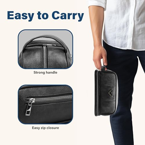 Emissary Leather Travel Toiletry Bag for Men, Water Resistant Travel Organizer Dopp Kit, Large Capacity Travel Kit for Men, Shaving Bag for Travel Accessories - Black
