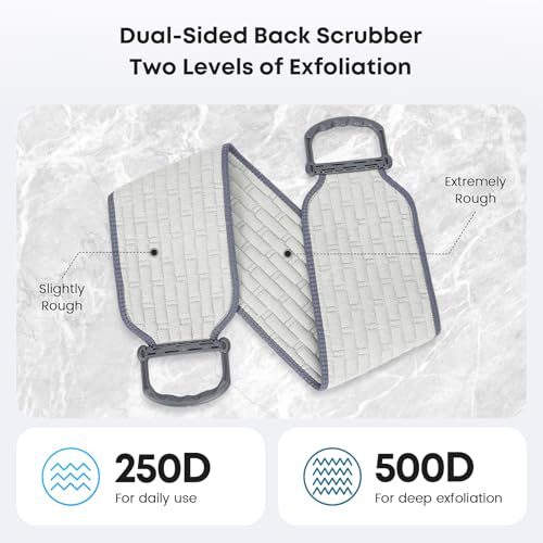 Exfoliating Back Scrubber with Plastic Handles for Shower, 36 Inches Wider Bath Back Exfoliator Body Cleaner for Men, Women and Elderly, Dual-Sided Roughness Back Washer for Deep Cleansing