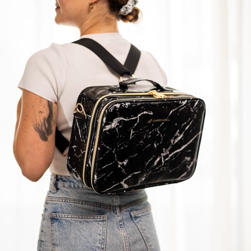 Carrywell Makeup Bag Travel Case, Not-Made In China, Hard Train Case for Cosmetics, Portable Beauty Artists Organizer, Storage Box With Adjustable Dividers For Make Up and Brushes, Medium Marble